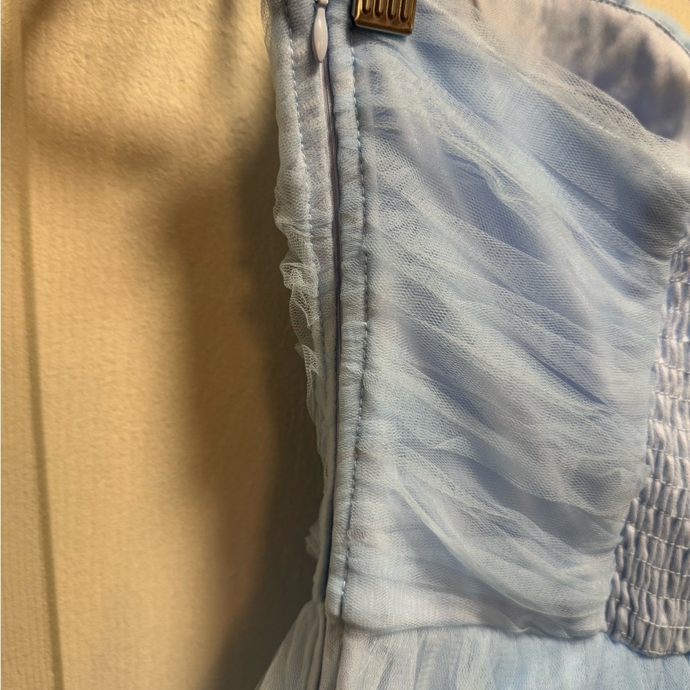 Lulus Lovely Flirtation Light Blue Tulle Strapless Bustier Mini Dress size L - Picture 5 of 11